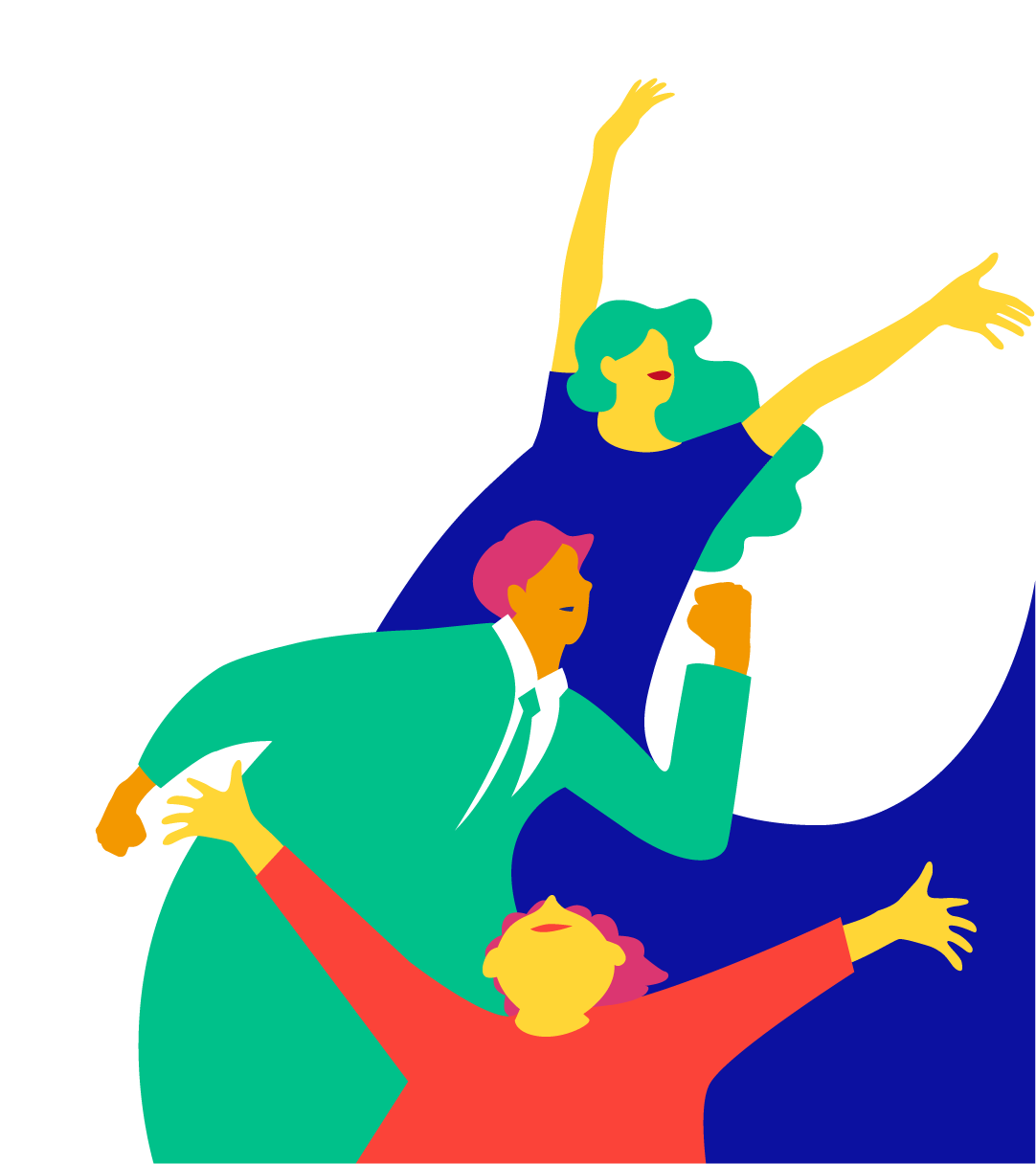 手を伸ばし、前へ進む人たちのイラスト